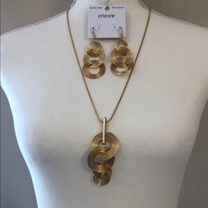 Chico's NWT Heated Curves Collection Gold-Tone Necklace and Earring Set